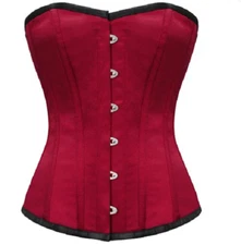 CORSETDEAL SATIN FULL STEEL BONED WAIST CINCHER, RED/BLACK, 30