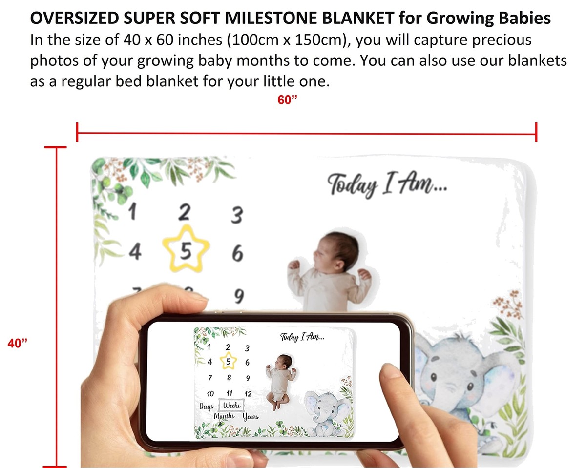 Baby Milestone Blanket With Photo Album - Extra Soft 60x40 Fleece Growth Chart Blanket For Boys