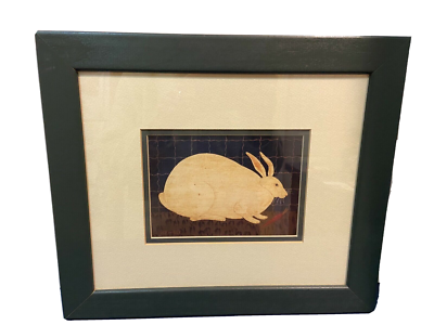 Warren Kimble Folk Art Print Wood Framed Matted 12x14 Rabbit Bunny