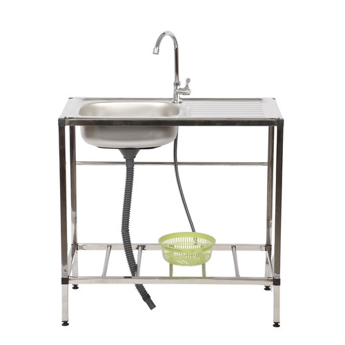 Stainless Steel Utility Sink Single Bowl Kitchen Stand Basin With Drain-pipe - Picture 16 of 20