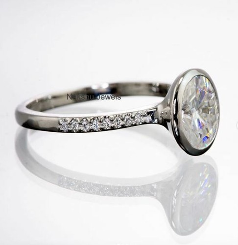 Einfassung 2,00 ct Ovalschliff Moissanit Solitär Verlobungsring massiv 14 K Weißgold - Bild 3 von 7