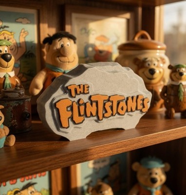 The Flintstones Rock Logo Sign 3D Printed Cartoon Nostalgia Decor Hanna Barbera