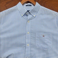 Gant Light Blue Men Gingham Button Down 100 Cotton Shirt Size L 41/42