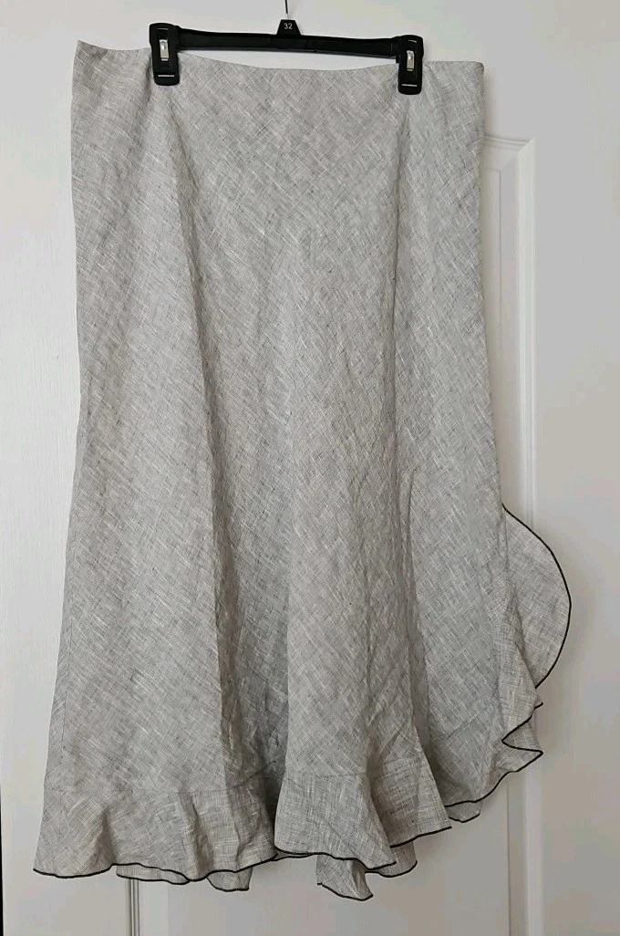 Neiman Marcus Exclusive Skirt Womens Linen Lined Beige 18 Scalloped Hem 894