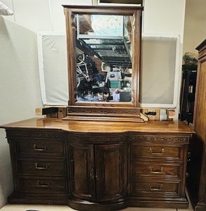 American of Martinsville 3pc Dark Walnut Dresser w/ Mirror & Armoire w/ Drawers