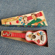 Vintage Japanese Tin Toy Ukulele With Box Showa Era