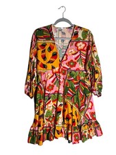 Label of Love Floral Mini Dress XL Cotton V-Neck Ruffle Long Balloon Sleeve