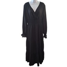 Shein Black Boho Maxi Dress XL Cottagecore Goth Romantic Prairie Tiered Midi
