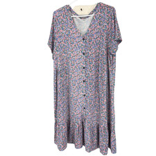 J Jill Women XLT Ditsy Floral Midi Dress Cottagecore Peasant Tiered Short Sleeve