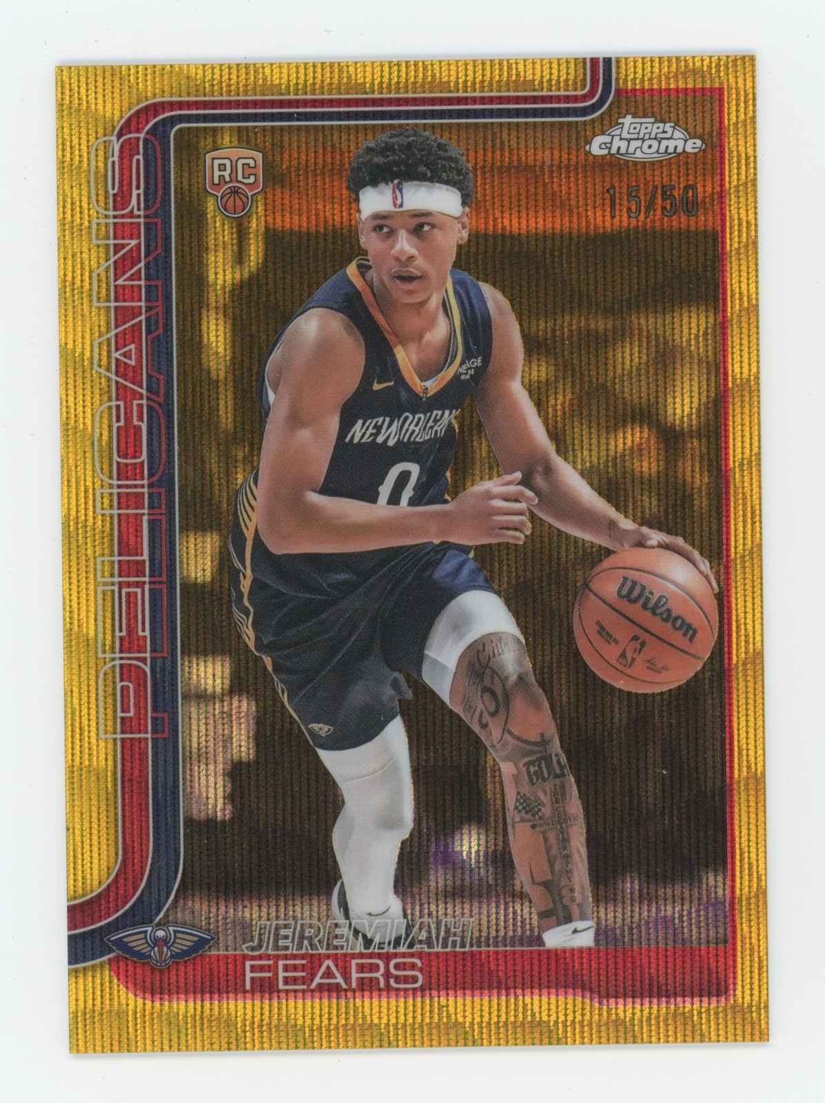 2025-26 Topps Chrome Gold Wave Refractor Rookie #257 Jeremiah Fears RC #15/50