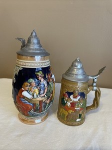 2 Beautiful Vintage Lidded Beer Steins West Germany