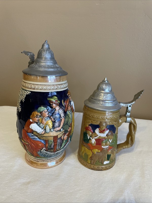 2 Beautiful Vintage Lidded Beer Steins West Germany