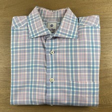 David Donahue Dress Shirt Mens Large L Pink/Blue Plaid Check Long Sleeves