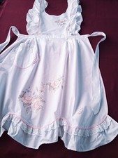 Vintage white cotton apron Victorian style with beautiful embroidery and lace.