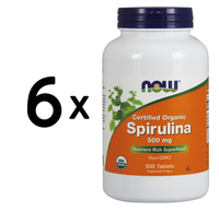 6 X Now Foods Spirulina Certified Organic, 500Mg - 500 Tabs (46,66 Eur/Kg)