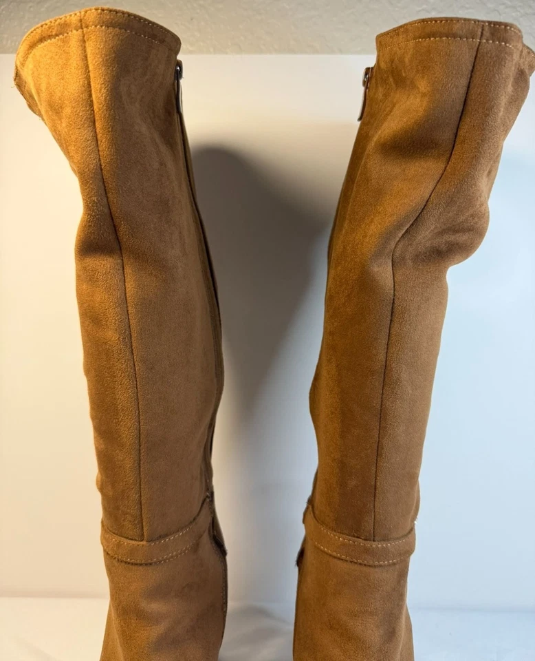 Torrid Wedge Womens Size 7.5WW Brown Fabric Knee Chunky High Boots Western - Image 3 of 4