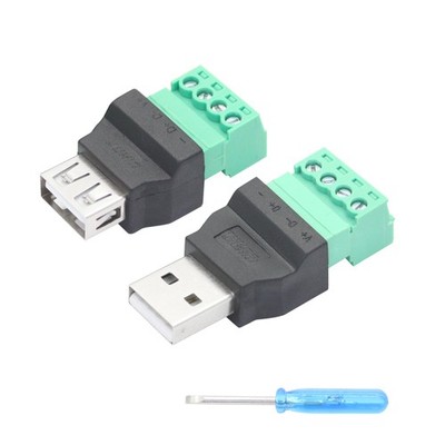USB 2.0 A & Female to 4 Pin Screw Terminal Adapter, USB A Quick Connect Solde...