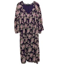 Robert Louis Purple floral Smocked Long Sleeve Maxi Dress Boho Western LARGE