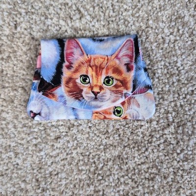 Cute Cat Print Pink Pocket Wallet Snap Closure Credit Card Holder Handmade
