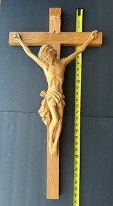 30" HAND CARVED WOOD CARVING JESUS WALL CRUCIFIX CROSS SCULPTURE FIGURE