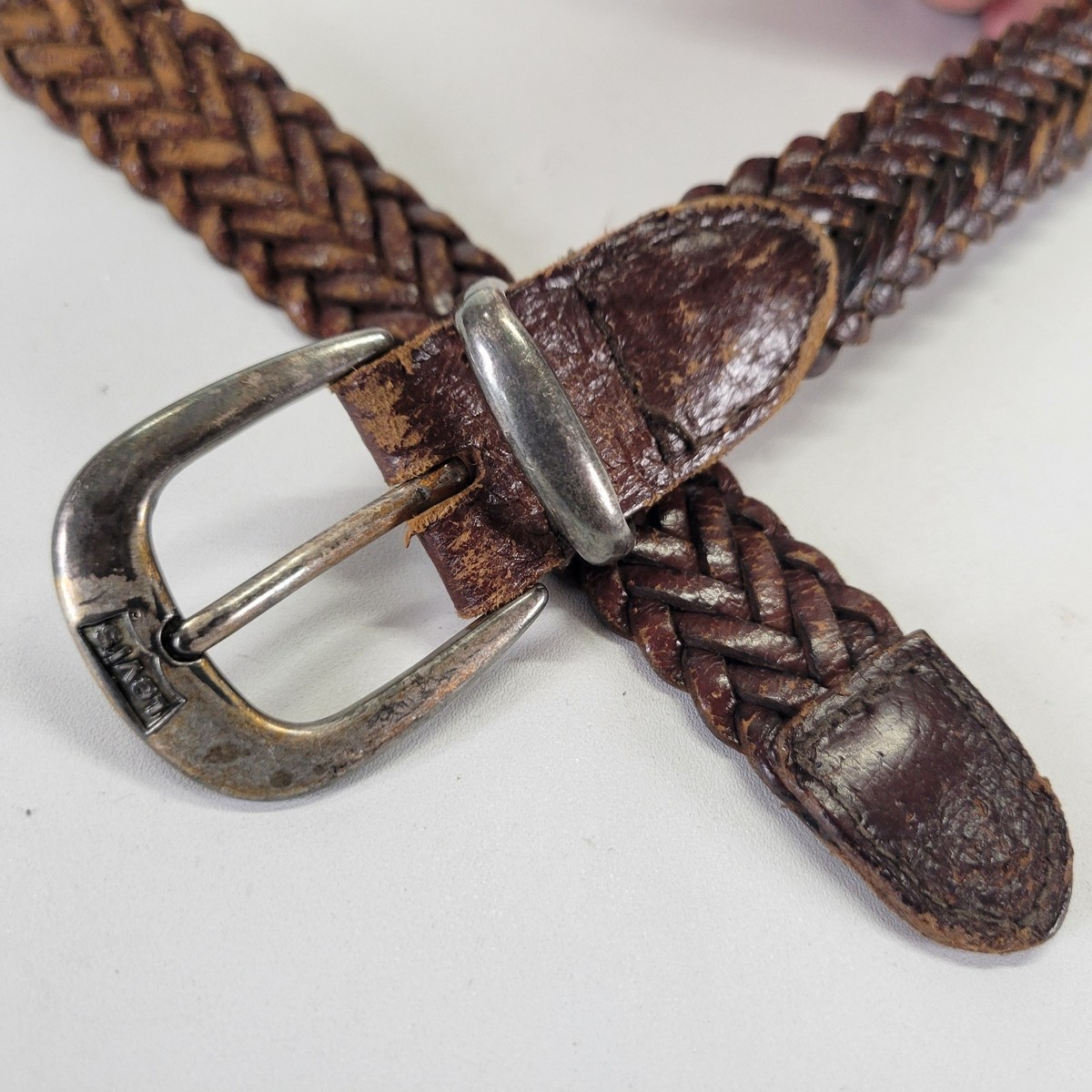 USA Levis Braided Leather Belt 32 34 36 Strauss Co Brown Distressed