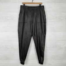 SPANX Faux Leather Jogger Pants XL Pull-On Elastic Waist Pockets Black Vegan