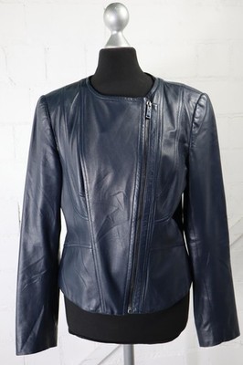 Elie Tahari dunkelblaue Leder-Jacke Gr.M weiches Lammleder Top Zustand