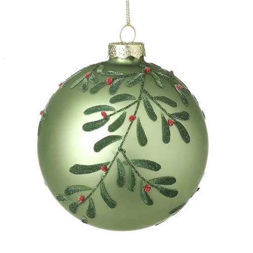 Matte Green Mistletoe & Berry Bauble 8cm