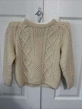 VTG. Aran Dublin Woollen Co Irish Cable Knit Sweater Wool Ivory Kids M 8-10