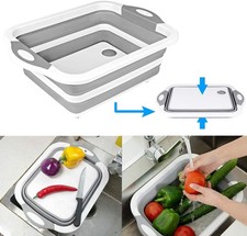 Collapsible Cutting Board With Colander, Silicone Portable for Kitchen Grey