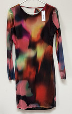 NWT Nasty Gal Womens Blur Print Backless Mesh Lined Bodycon Dress Large