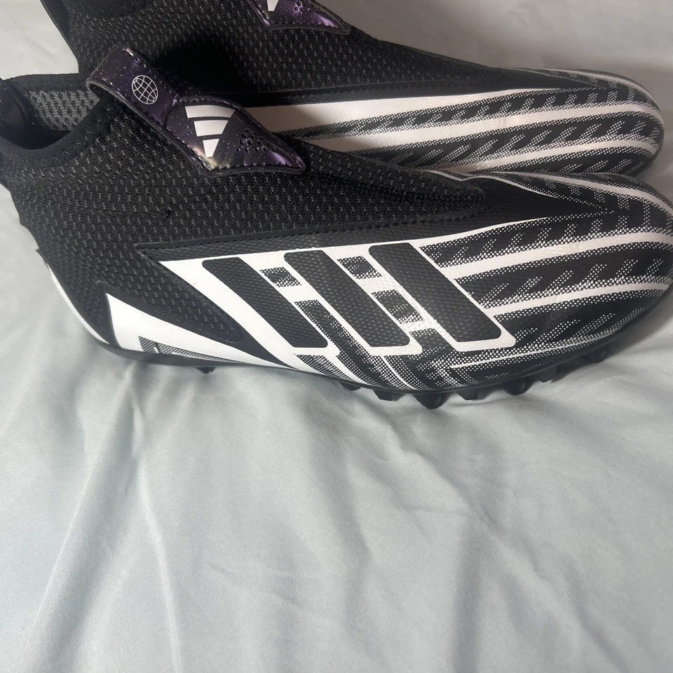 Botines de fútbol Adidas Freak talla 7 sin cordones negros blancos acolchados al tobillo para niños jóvenes Foto 3 de 4