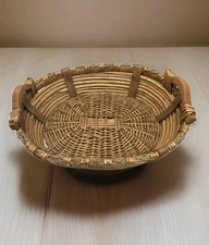 Vintage Thick Wicker Oval Basket With Handles 17"x14"x5.5"