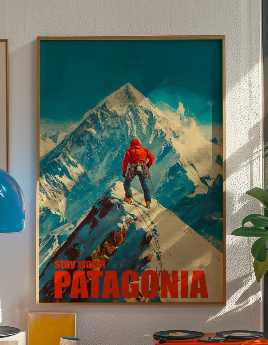 Patagonia Travel Poster, Retro Mountain Wall Art Print, Nature