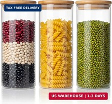 45oz - 3 Pack Glass Jars with Bamboo Lids, Glass Pantry Storage Containers with