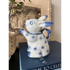 Vintage Chinese Blue & White Porcelain Rabbit Teapot with Lid