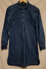 Old Navy Chambray Dress SzeM Long Sleeves Chest Pockets Half Button Point Collar