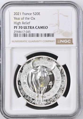 NGC PF70 France 2021 Year of Ox High Relief Silver Coin 20 Euro 1oz