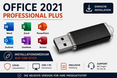 Microsoft Office Professional Plus 2021 USB Installation-Stick Key+Anleitung