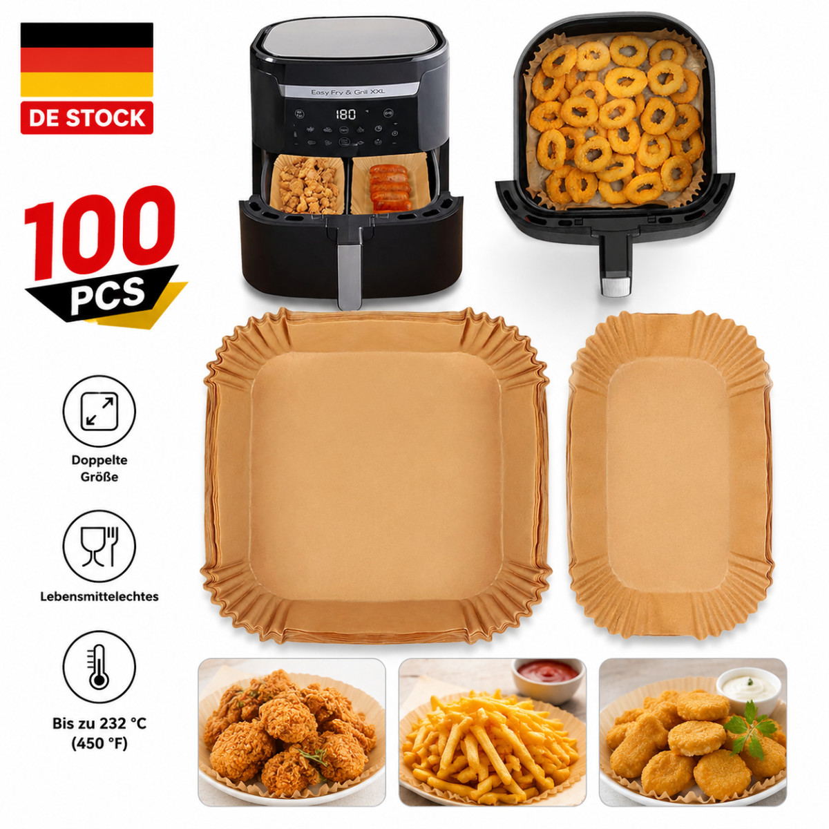 Backpapier Einlagen Ölabsorbierend Hitzebeständig 100 Stück Airfryer Backpapier