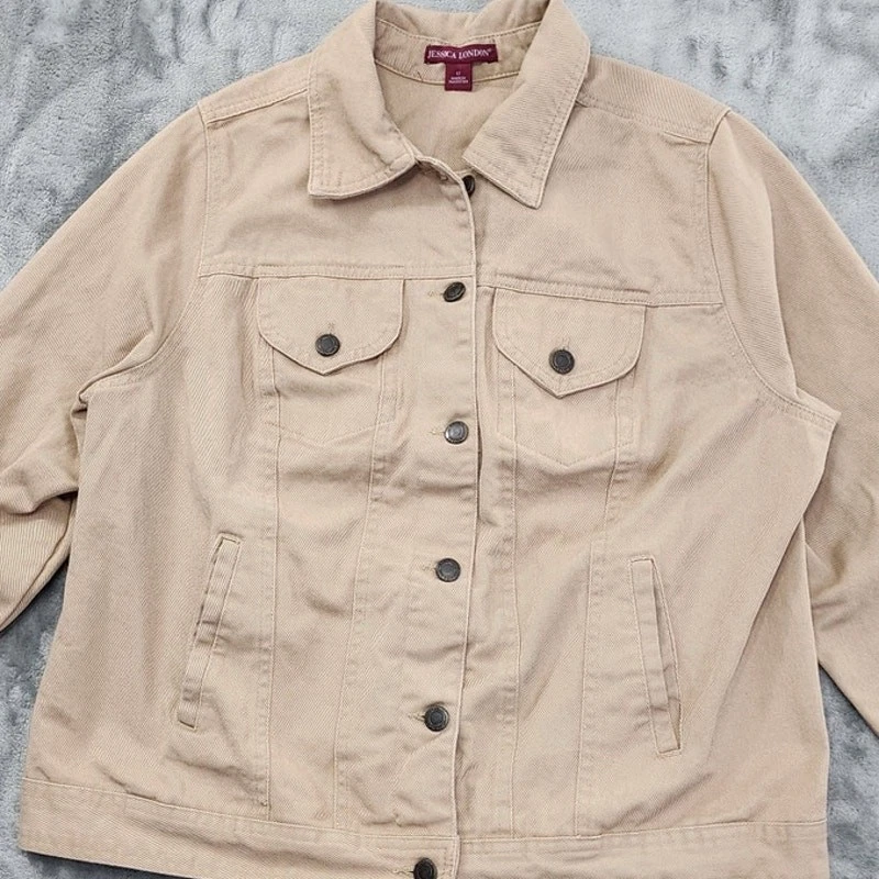 Chaqueta vaquera clásica de algodón Jessica London talla 12 algodón tostado camionero informal Foto 2 de 4