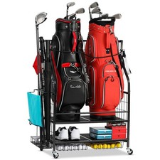 Golf Bag Storage Garage Organizer- Golf Bag Stand Fit for 2 Golf Bags and Golf C
