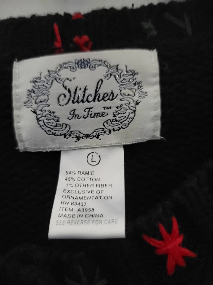 Cárdigan Suéter Vintage Stitches In Time Negro Navidad Talla Grande Santa Foto 3 de 4