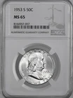 1953-S  50C FRANKLIN SILVER HALF DOLLAR "SAN FRANCISCO"  NGC MS65 #8164557-057