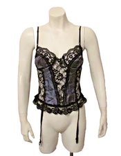 Alana Gale Nylon Lace Satin Underwire Bra Bustier Camisole Garter Small USA made