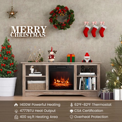58'' TV Stand w/ 18'' Electric Fireplace Heater 3-Adjustable Shelves for 65'' TV - Picture 5 of 10