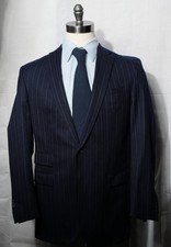 Jack Victor Blue Pin Stripe Mens Sport Coat 42 L Surgeons Cuffs  Ticket Pocket