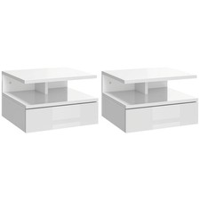 HOMCOM Nightstand Set of 2, Wall Mounted Bedside Cabinet, High Gloss White