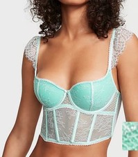 Victoria  s Secret DREAM ANGELS Corset Bra Blue Mesh/Lace Medium NWT