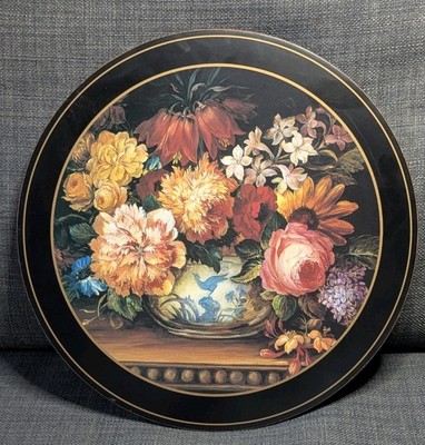 Vintage Pimpernel Round Floral Trivet Hot Plate Plant Stand, Cork Bottom, 10 
